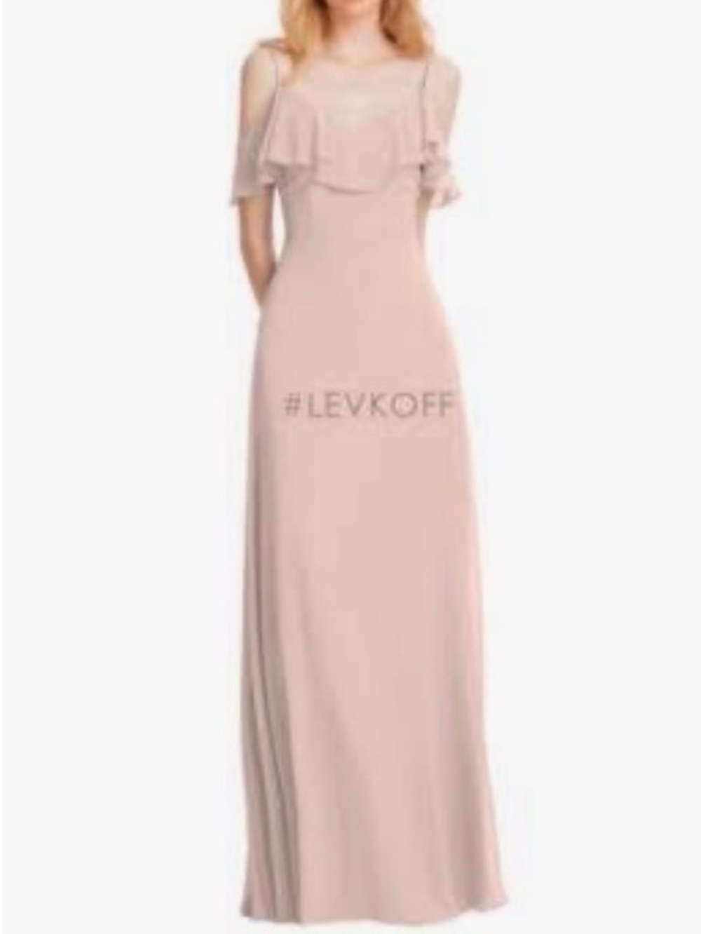 Bill Levkoff Pale Blush Halter Ruffle Gown and matching scarf